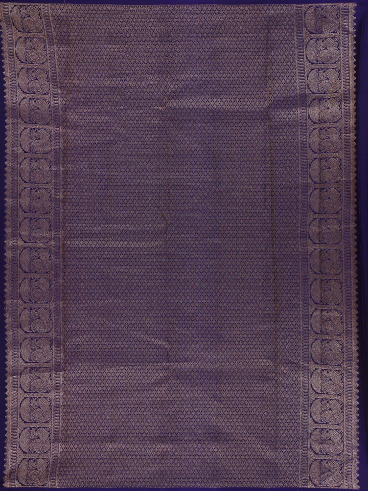 Dark Blue Floral Woven Pure Kanchipuram Silk Saree - Diadem