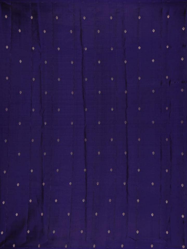 Dark Blue Floral Woven Pure Kanchipuram Silk Saree - Diadem
