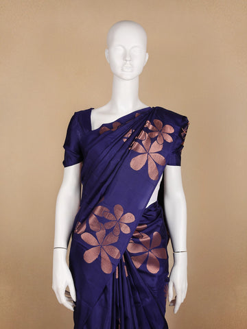 Dark Blue Floral Woven Silk saree - Diadem