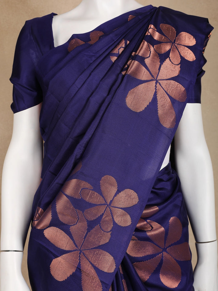 Dark Blue Floral Woven Silk saree - Diadem