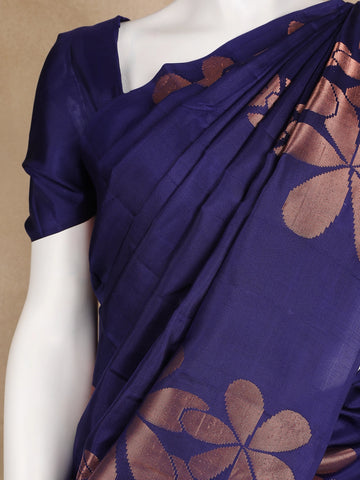 Dark Blue Floral Woven Silk saree - Diadem