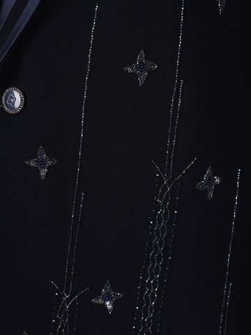 Dark Blue Floral Designed Men's Suit - Diadem