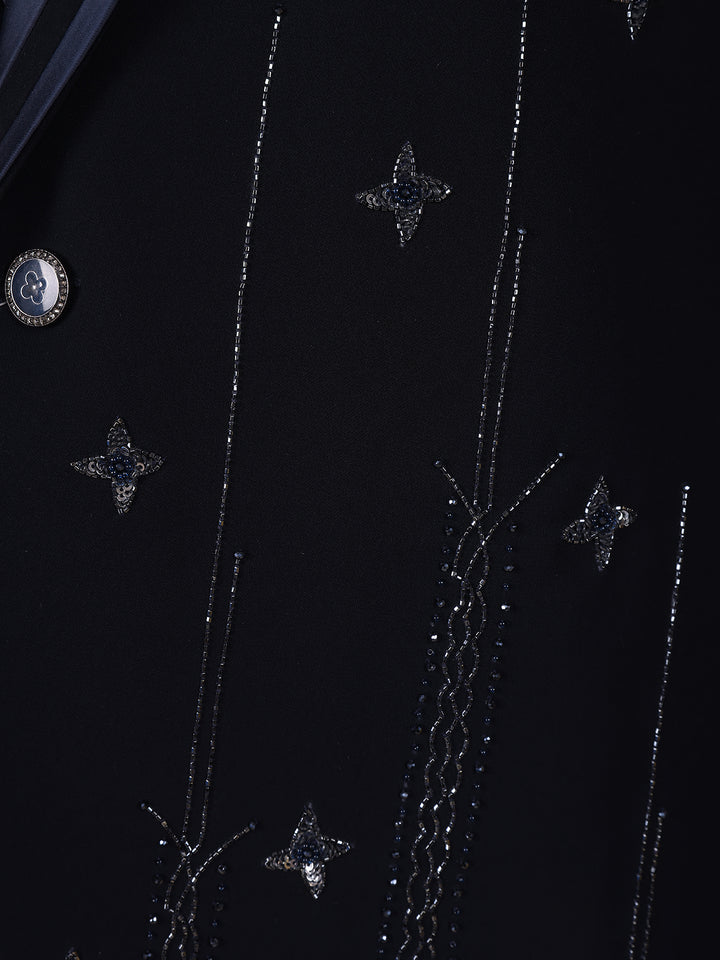 Dark Blue Floral Designed Men's Suit - Diadem
