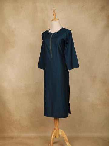Dark Blue Plain Cotton Rayon Kurti - Diadem