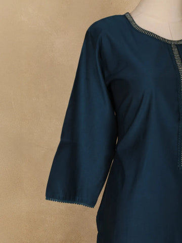 Dark Blue Plain Cotton Rayon Kurti - Diadem