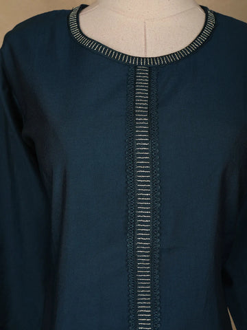 Dark Blue Plain Cotton Rayon Kurti - Diadem