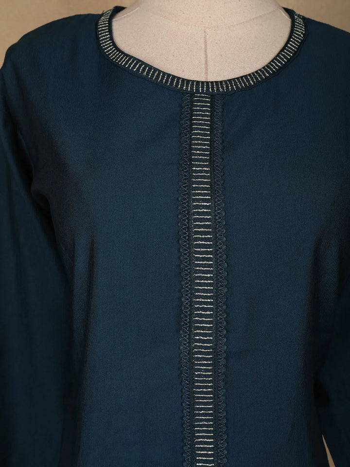 Dark Blue Plain Cotton Rayon Kurti - Diadem