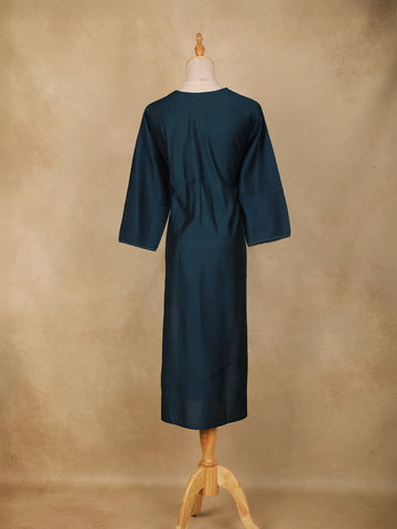 Dark Blue Plain Cotton Rayon Kurti - Diadem