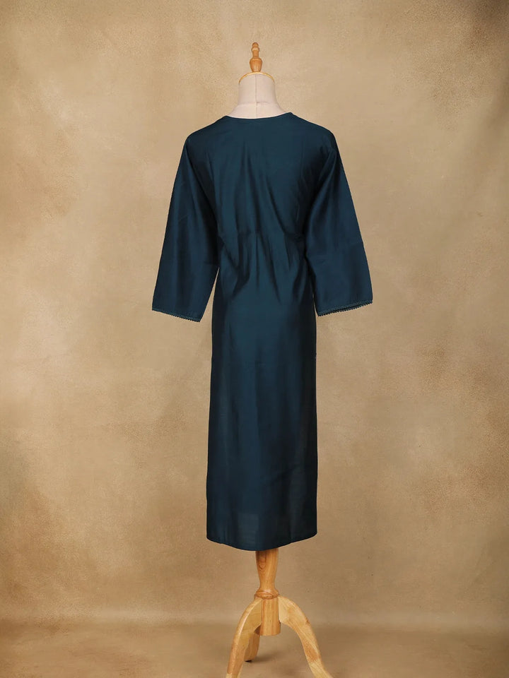 Dark Blue Plain Cotton Rayon Kurti - Diadem