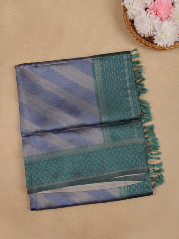 Dark Blue Striped Design Tissue Silk Saree - Diadem