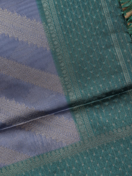 Dark Blue Striped Design Tissue Silk Saree - Diadem