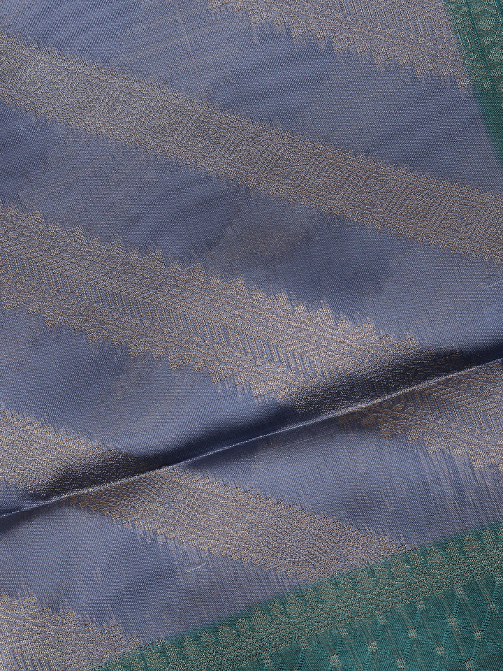 Dark Blue Striped Design Tissue Silk Saree - Diadem