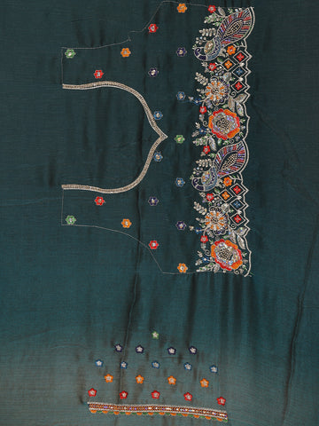 Dark Bottle Green Floral Embellished Chiffon Saree - Diadem