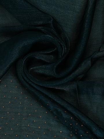 Dark Bottle Green Floral Embellished Chiffon Saree - Diadem