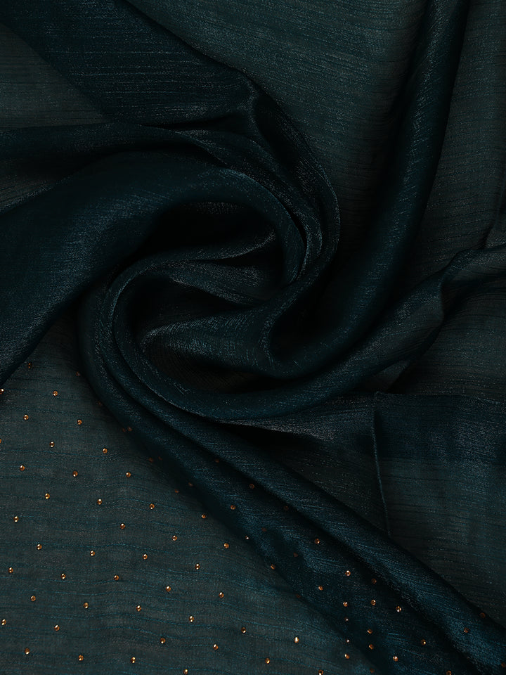 Dark Bottle Green Floral Embellished Chiffon Saree - Diadem