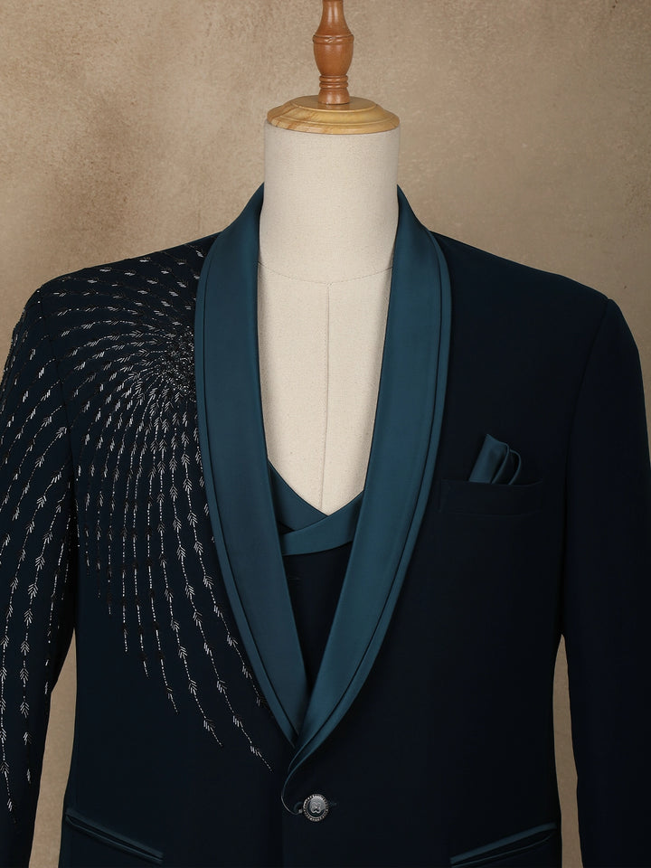 Dark Green Abstract Embroidery Men's Suit - Diadem