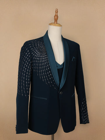 Dark Green Abstract Embroidery Men's Suit - Diadem