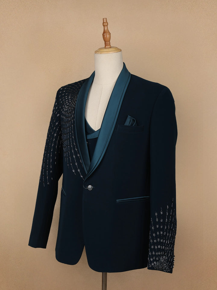Dark Green Abstract Embroidery Men's Suit - Diadem