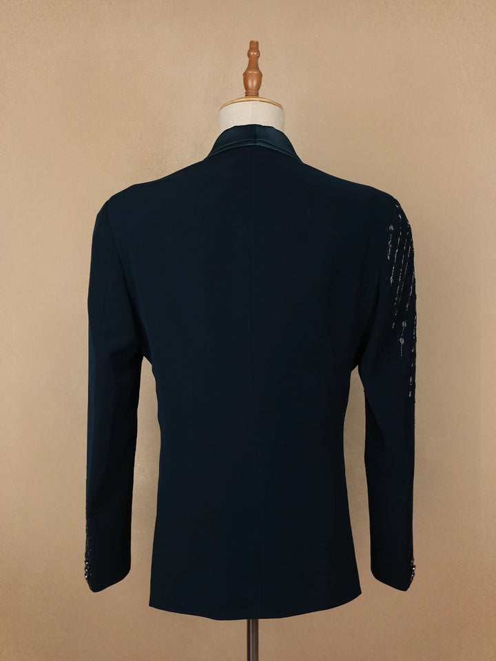 Dark Green Abstract Embroidery Men's Suit - Diadem