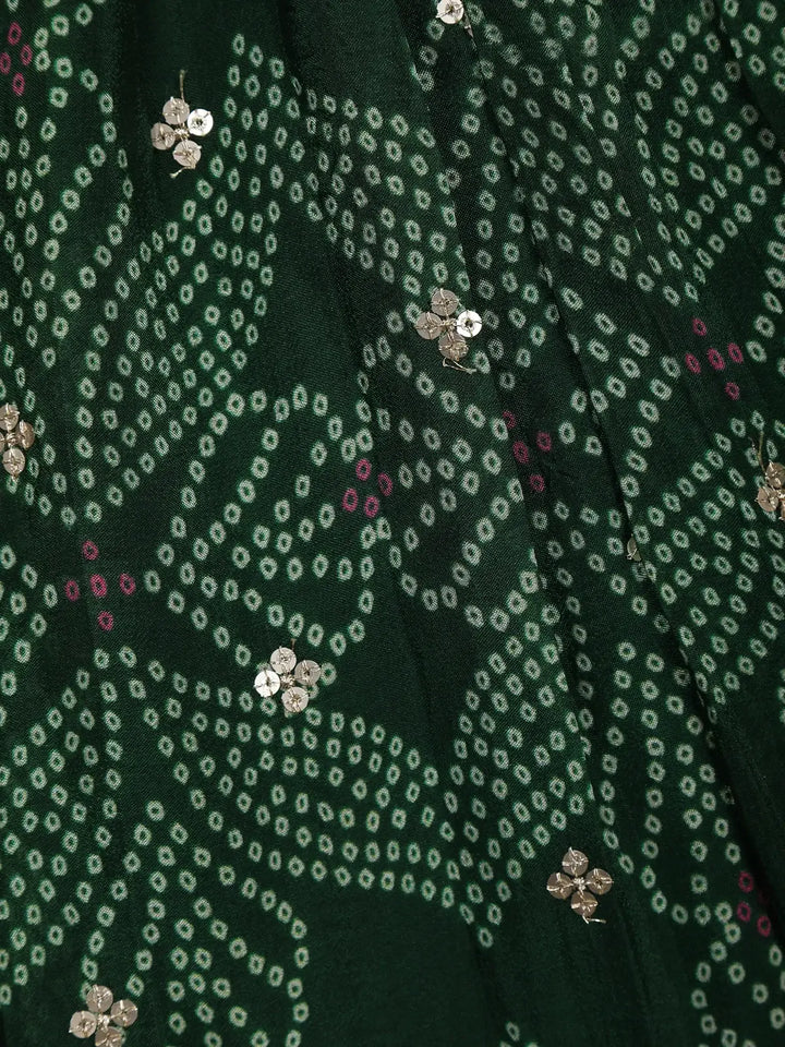 Dark Green Floral Design Bead And Printed Work Georgette Gown - Diadem