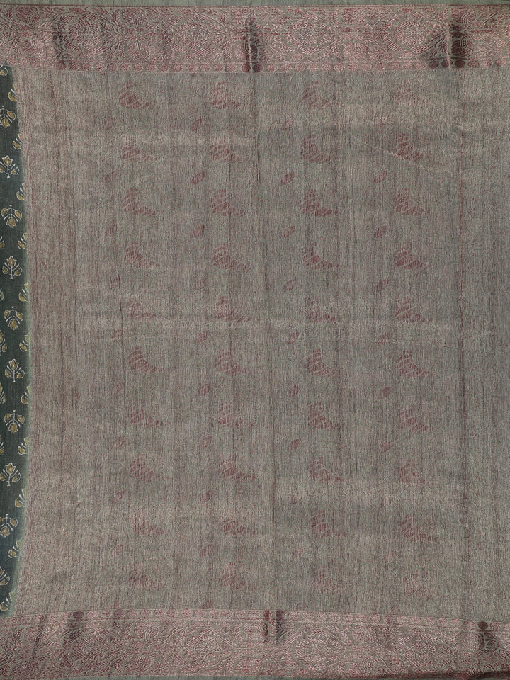 Dark Green Floral Designed Chanderi Cotton Saree - Diadem
