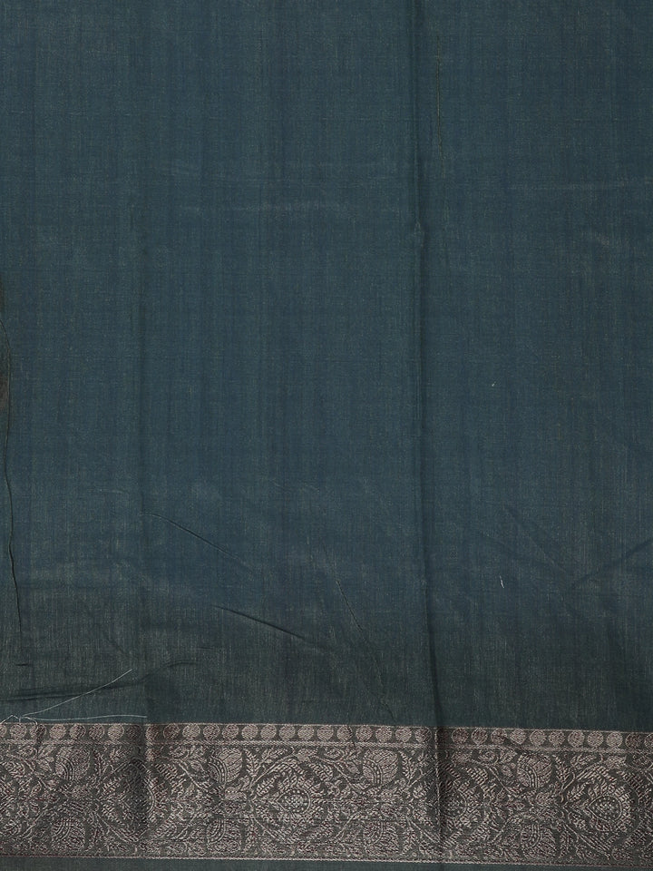 Dark Green Floral Designed Chanderi Cotton Saree - Diadem