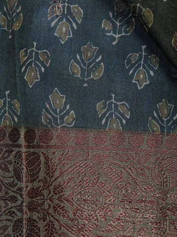Dark Green Floral Designed Chanderi Cotton Saree - Diadem