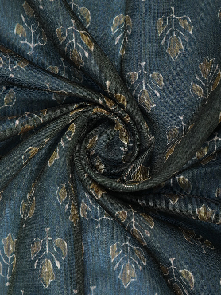Dark Green Floral Designed Chanderi Cotton Saree - Diadem
