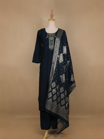 Dark Green Floral Designed Cotton Salwar Suit - Diadem
