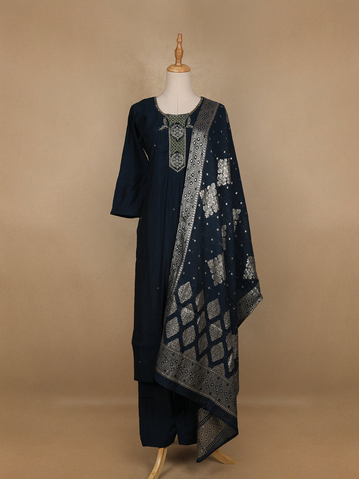 Dark Green Floral Designed Cotton Salwar Suit - Diadem