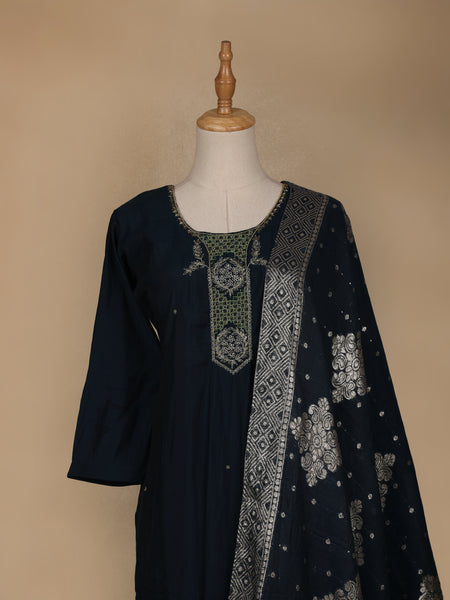 Dark Green Floral Designed Cotton Salwar Suit - Diadem