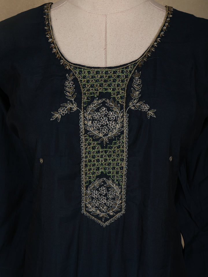 Dark Green Floral Designed Cotton Salwar Suit - Diadem