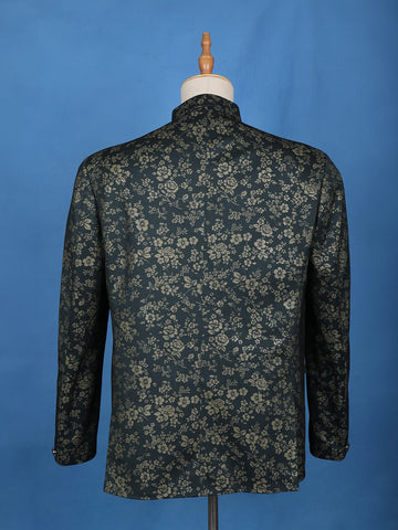 Dark Green Floral Designed Jodhpuri Men's Suit - Diadem
