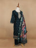 Dark Green Floral Designed Semi Silk Salwar Suit - Diadem