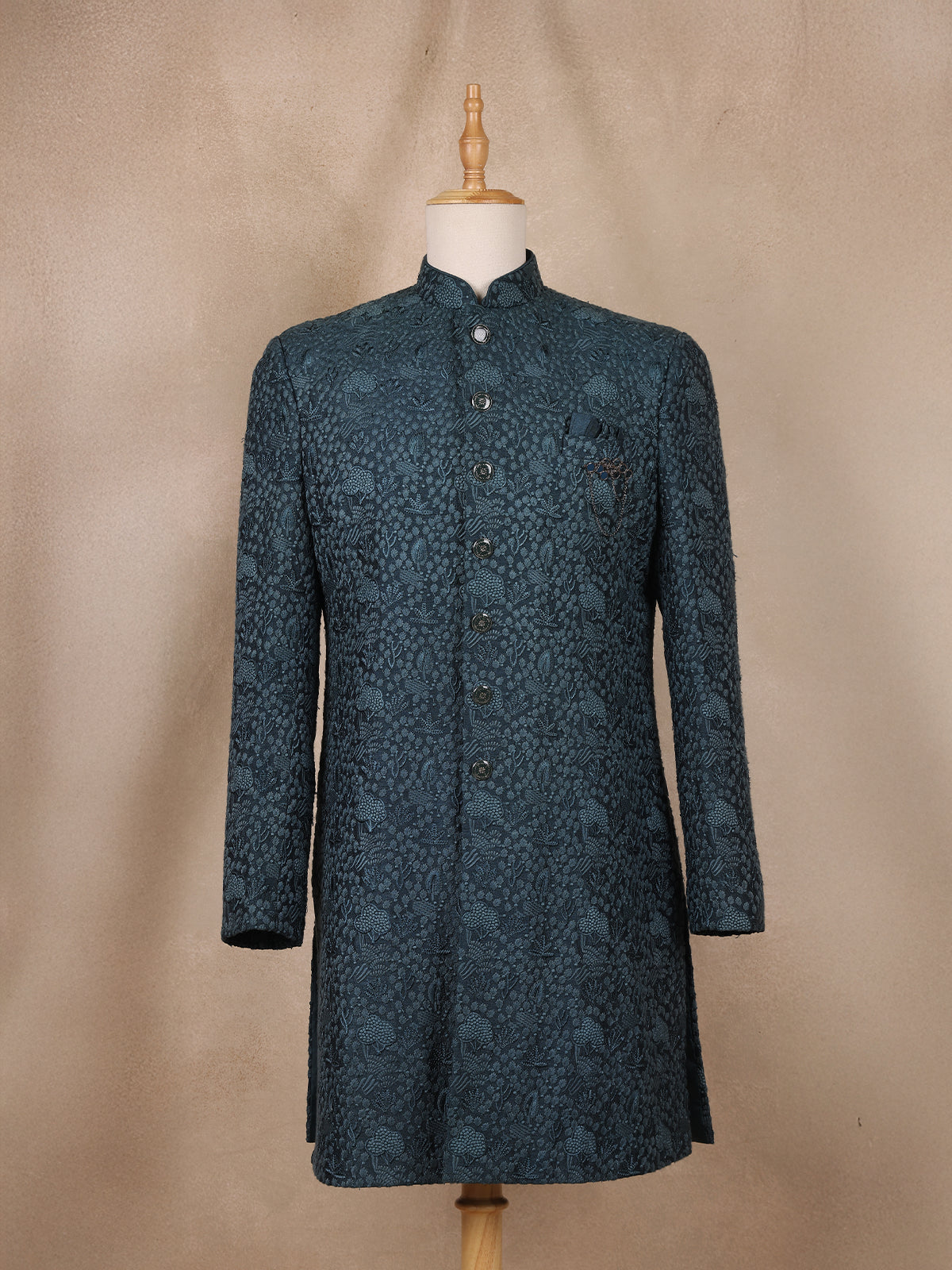 Dark Green Floral Designed Sherwani Suit for Reception