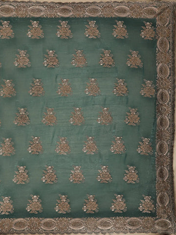 Dark Green Floral Embroidery Chiffon Silk Saree - Diadem