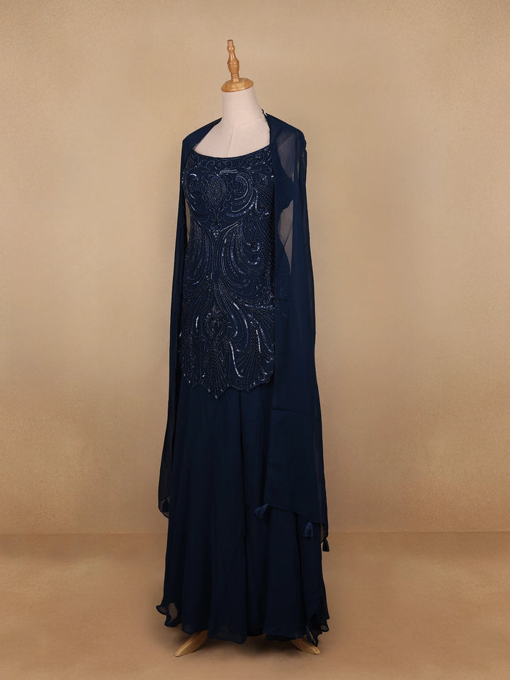 Dark Green Floral Embroidery Georgette Palazzo Salwar Suit - Diadem
