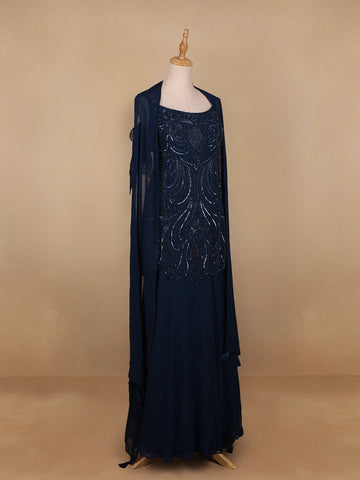 Dark Green Floral Embroidery Georgette Palazzo Salwar Suit - Diadem