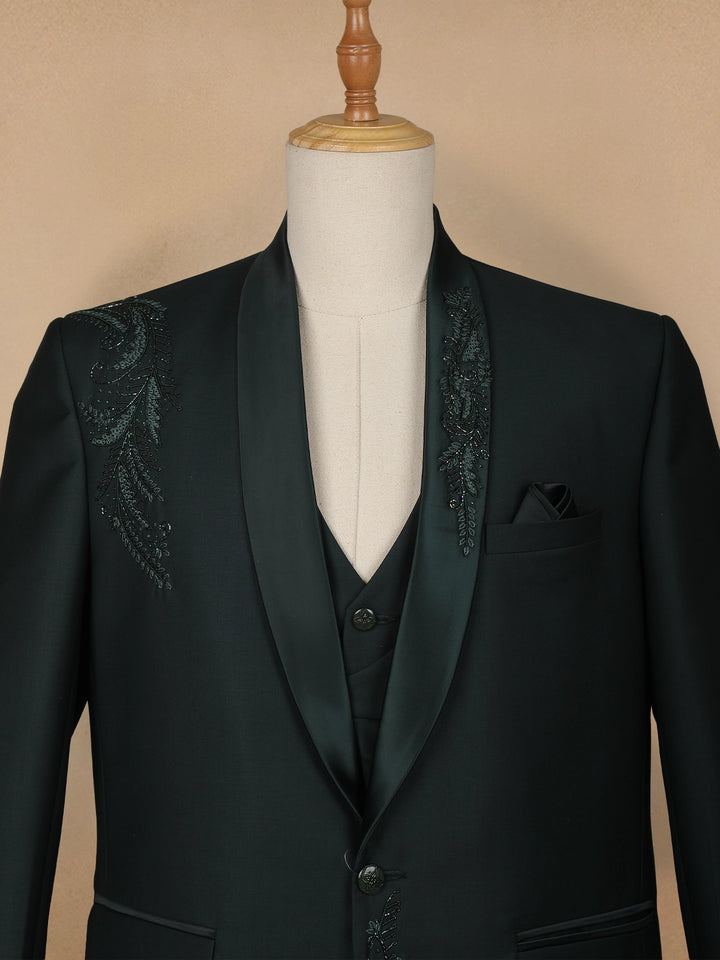 Dark Green Floral Embroidery Men's Suit - Diadem