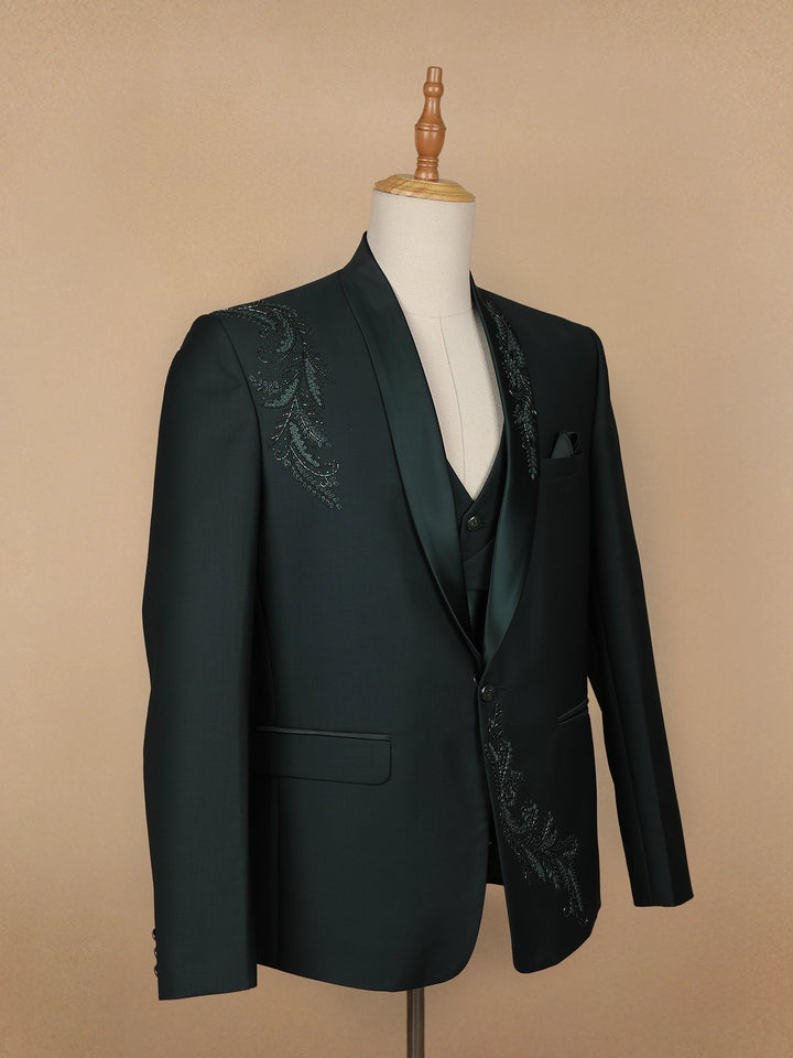 Dark Green Floral Embroidery Men's Suit - Diadem