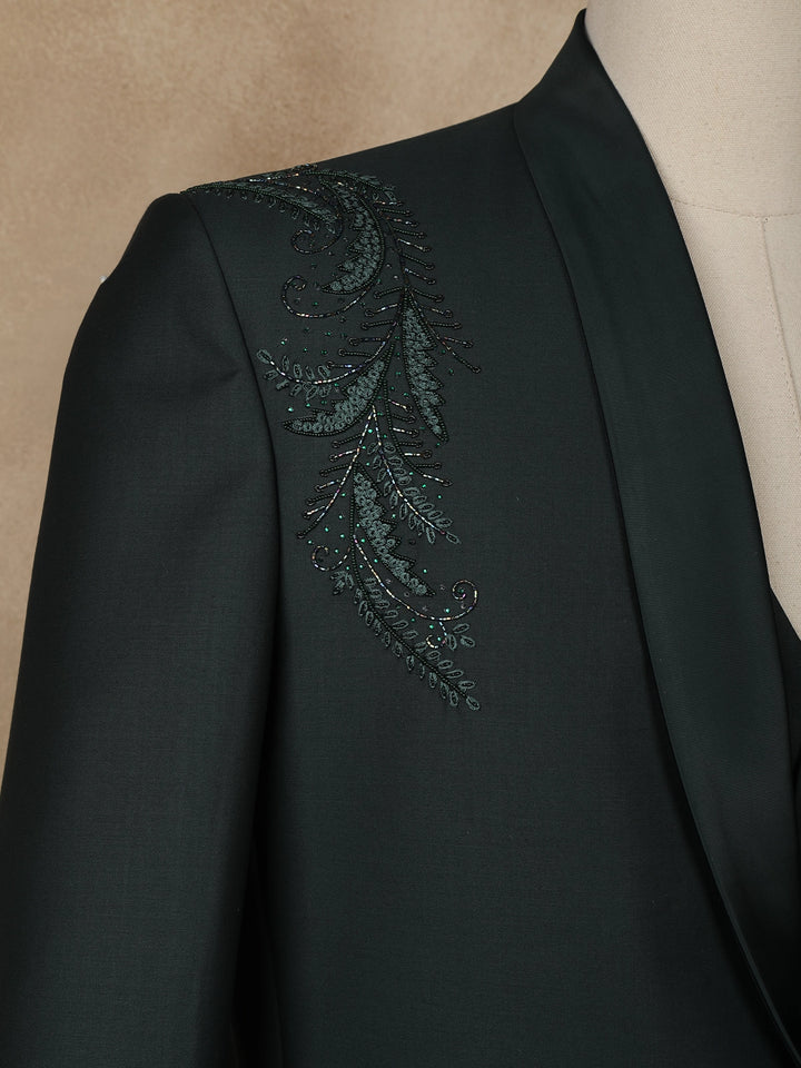 Dark Green Floral Embroidery Men's Suit - Diadem
