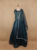 Dark Green Floral Embroidery Organza Gown - Diadem