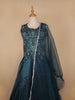 Dark Green Floral Embroidery Organza Gown - Diadem