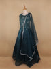 Dark Green Floral Embroidery Organza Gown - Diadem