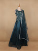 Dark Green Floral Embroidery Organza Gown - Diadem
