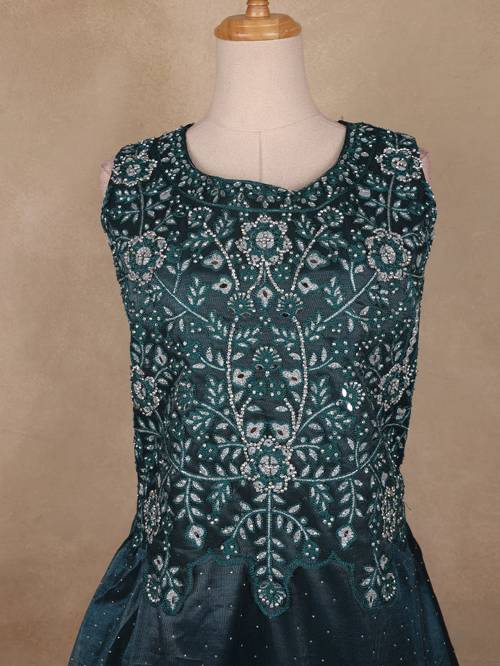 Dark Green Floral Embroidery Organza Gown - Diadem