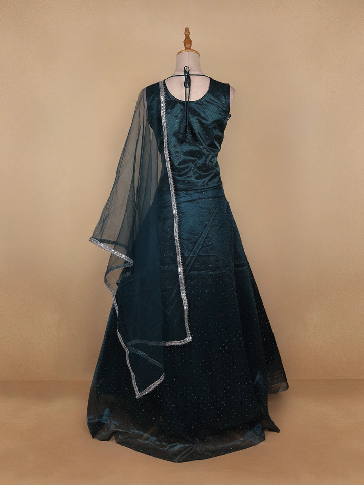 Dark Green Floral Embroidery Organza Gown - Diadem
