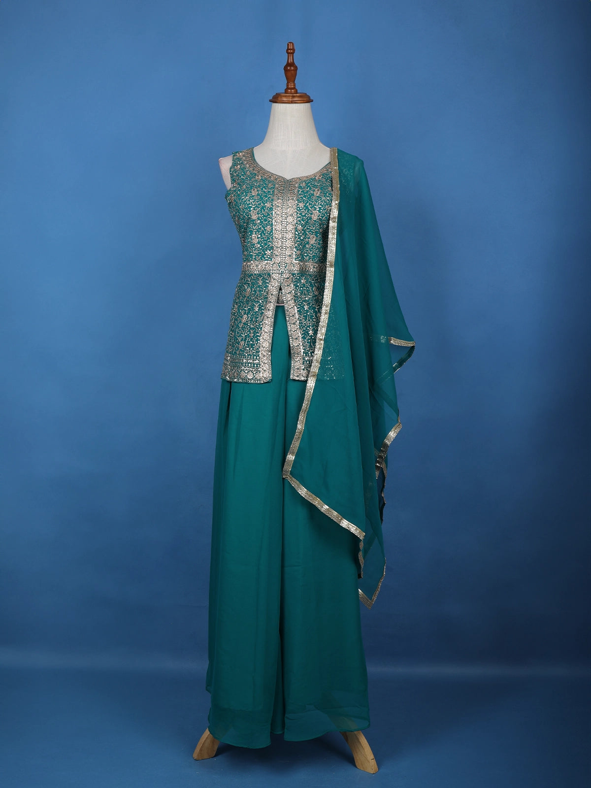 Dark Green Floral Motif Sequins Georgette Palazzo Salwar Suit