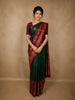 Dark Green Floral Woven Design Pure Kanchipuram Silk Saree with Contrast Floral Border