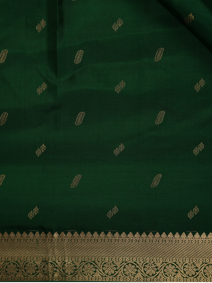 Dark Green Floral Woven Silk saree - Diadem